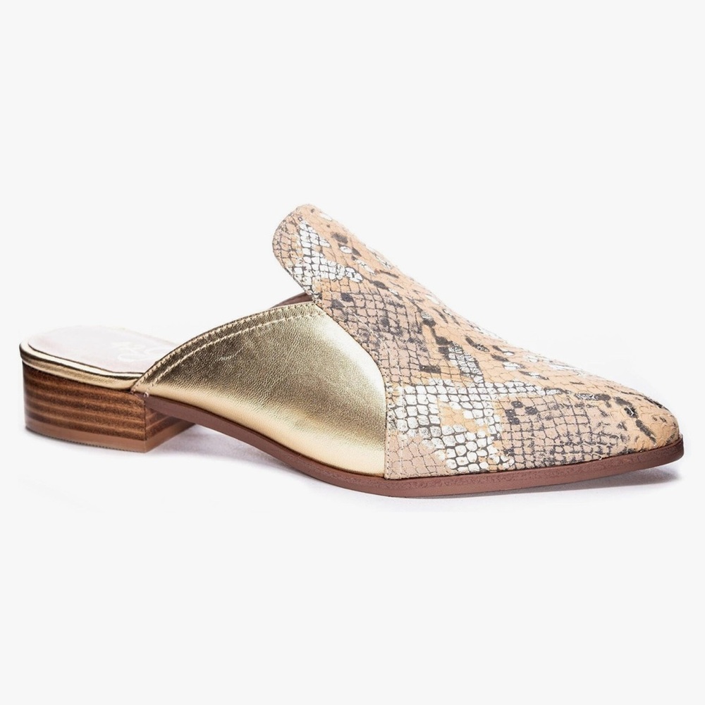 42 Gold Rue Leather Loafer Mule Snake Metallic sz 9